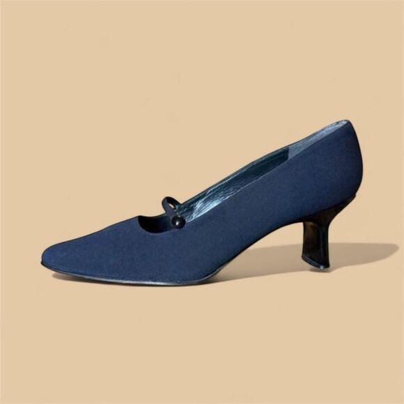 Vintage Shoes - Vtg Weitzman Navy Blue Canvas Low Pump Sz 10